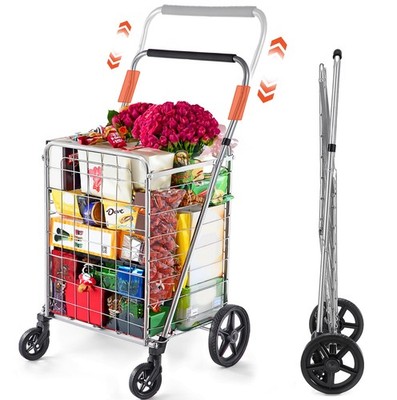 Folding Grocery Cart with Steel Frame Extra Large Basket 90 lb Capacity