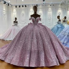 Glitter Quinceanera Dress for 15Anos with Rhinestones Large Bow Off the Shoulder