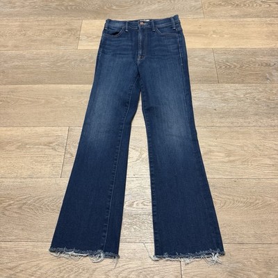 Mother The Hustler Ankle Fray Home Movie Jeans Womens 27 Blue Mid Rise Crop