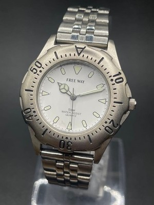 [Battery replaced] CITIZEN FREE WAY Diver's style White dial Y2K