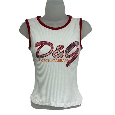 Vintage D&G Dolce & Gabanna Contrast Trim Ribbed Logo Tank Top Size IT 44 Y2K