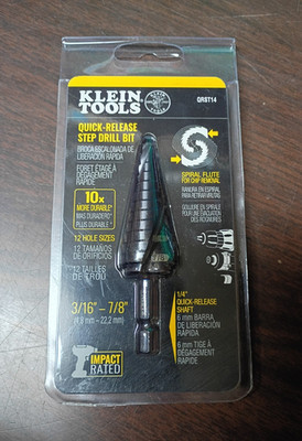 KLEIN TOOLS QRST14 STEP DRILL BIT 3/16''-7/8'' DOUBLE SPIRAL FLUTE NEW
