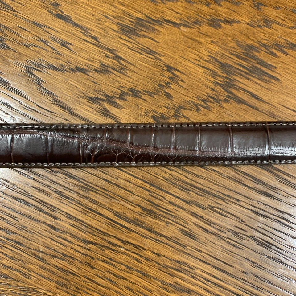 Cinturón XL Coldwater Creek Cuero Marrón Imitación Cocodrilo Plateado Estilo Brighton Hebilla Foto 3 de 4