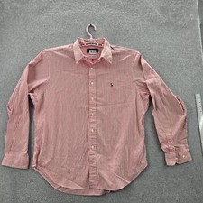 VINTAGE Ralph Lauren Men Button Up Shirt 17.5 Red Striped Logo Classic Fit