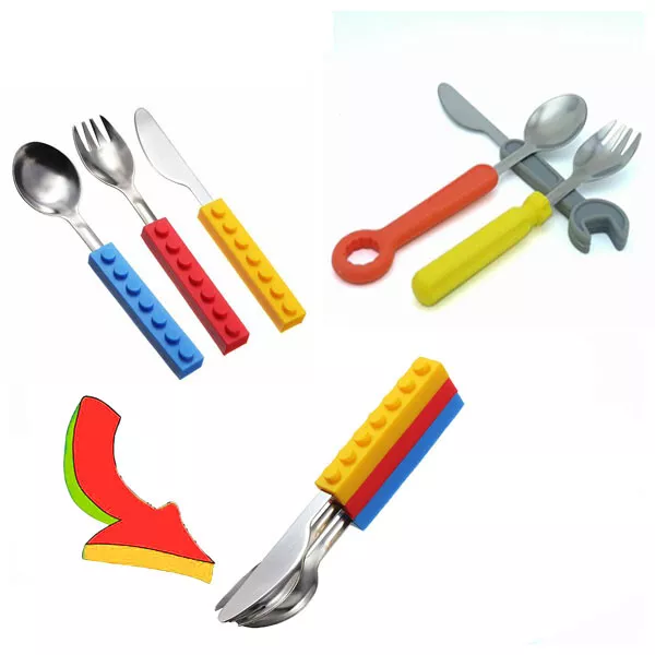 Babies/Toddler Stainless Steel Spoons + Forks with Silicone Handle