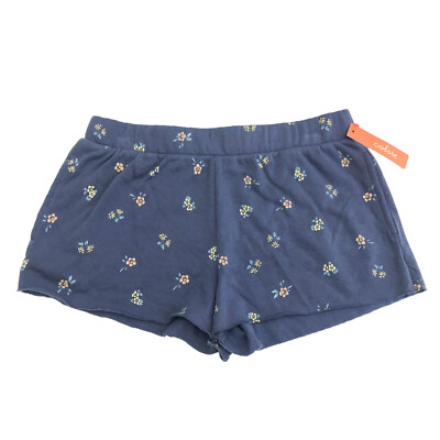 Colsie Womens Juniors Size S Pull-On Sweatshorts Pockets Floral Blue