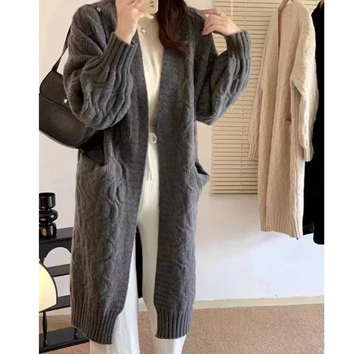 Women Long Cardigan Coat With Pockets Winter Sweater Jacket Ribbed Overcoat - Picture 7 of 21