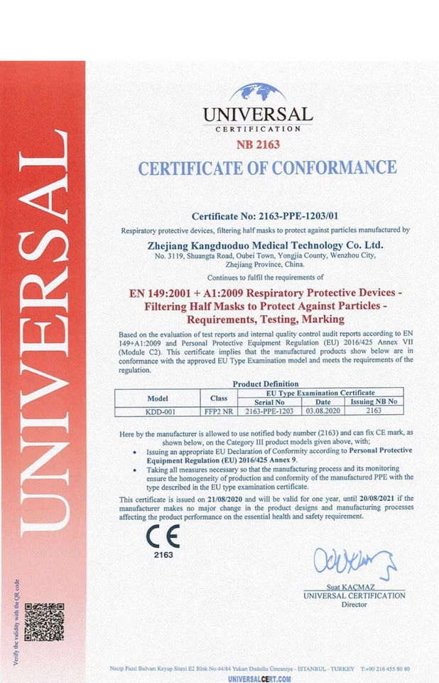 Face Mask CE Certified, FFP2 NR, 5 Layer Filter Mask. (Sealed Packs) 10 Items. - Image 4 of 4