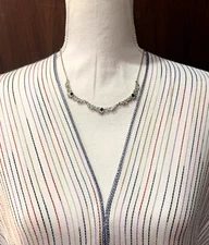 Downton Abbey Lab Sapphire & Crystal Silvertone Filigree Scallop Collar Necklace