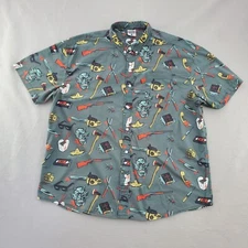Creepy Co Shirt Men 3XL Grey Button Down Camp Horror Party Shotgun Halloween