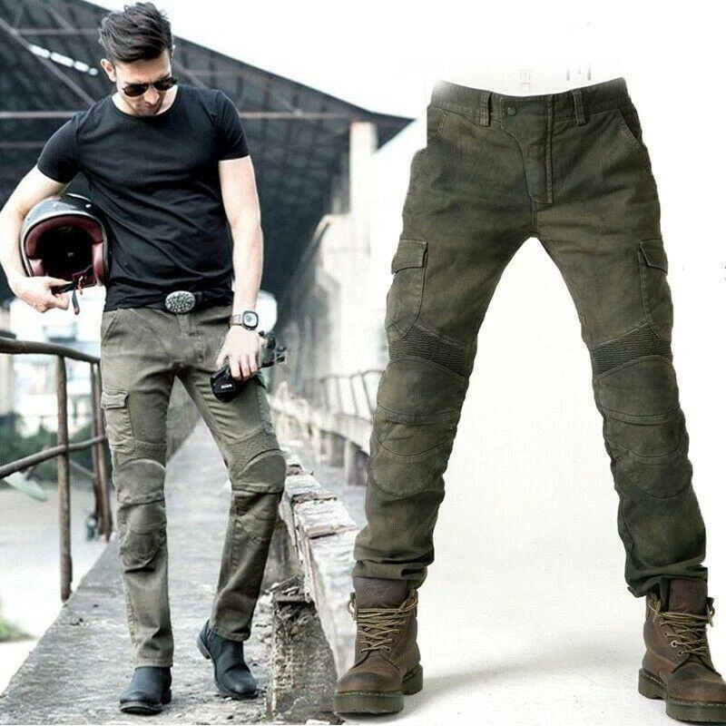 Men Denim Motorcycle Combat Pants Biker Army Slim Fit Outdoor Biker Punk Trouser