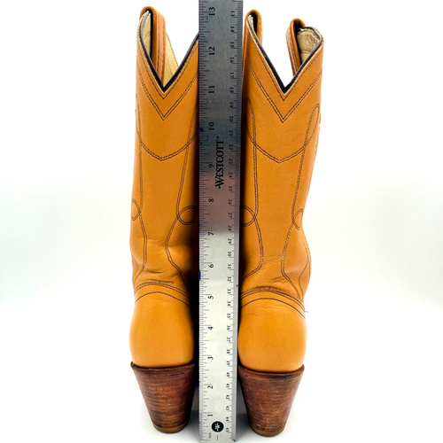 Botas Frye Western De Colección Años 80 Cuero Caramelo Mujer’s 6 1/2b Tacón Pilable - Imagen 17 de 22