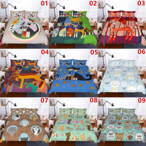 Juego de funda de almohada edredón para cama individual/doble/reina/rey de pintura para gatos - Imagen 1 de 31