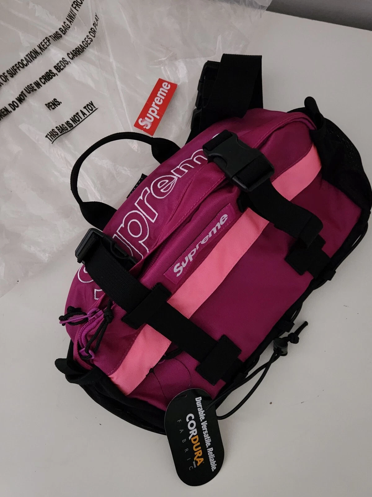 FW19 Supreme waist bag Cordura fabric bum bag Water Resistant Magenta Pack