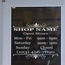 Custom Store Shop Name BUSINESS OPEN HOURS Vinyl Window Decal Sign Door BS015A