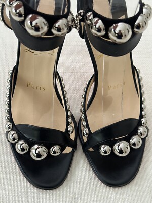 Christian Louboutin Galeria 100 Sandalen schwarz Leder silber Nieten Größe 35,5
