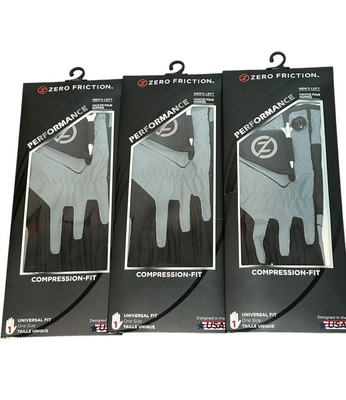 Pack of 3 Zero Friction Golf Gloves Silver Compression One Size Men's Left
