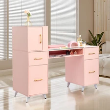 Manicure Nail Table Desk Spa Salon Beauty Station Equipment w/ Drawers + Cabinet