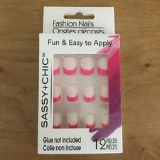 12 Pink French Nail Tips Full Coverage Square Short DIY Manicure New In Box
