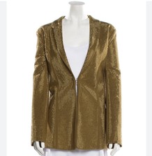I. Am. Gia Mariah Blazer Gold Structured Rhinestone Blazer Jacket Size L Nwot