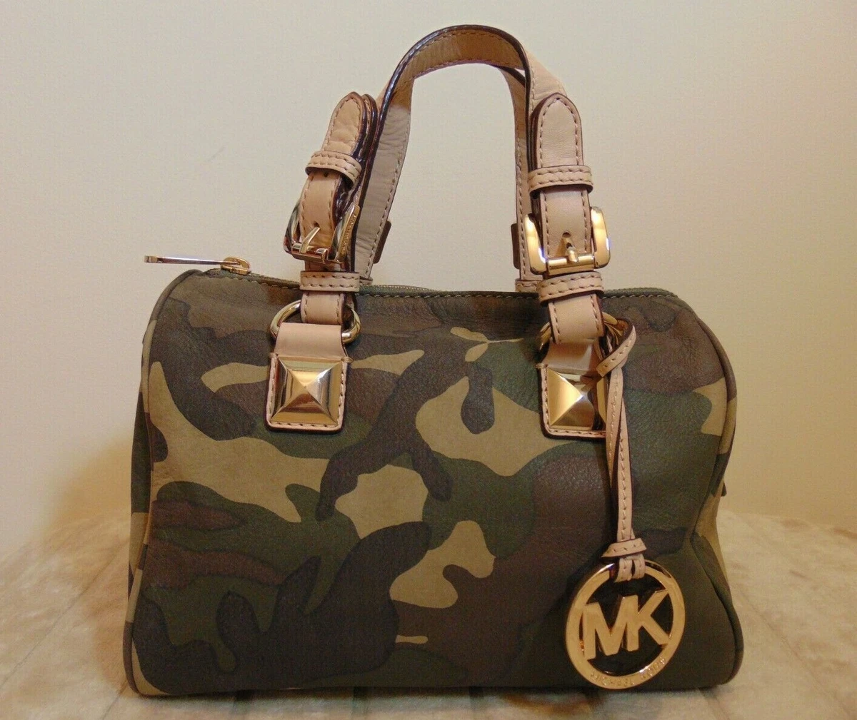 Michael Kors Grayson Green Camo Leather Satchel Handbag