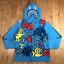 BAPE × Keith Haring Shark full zip hoodie Blue A Bathing Ape Size XL