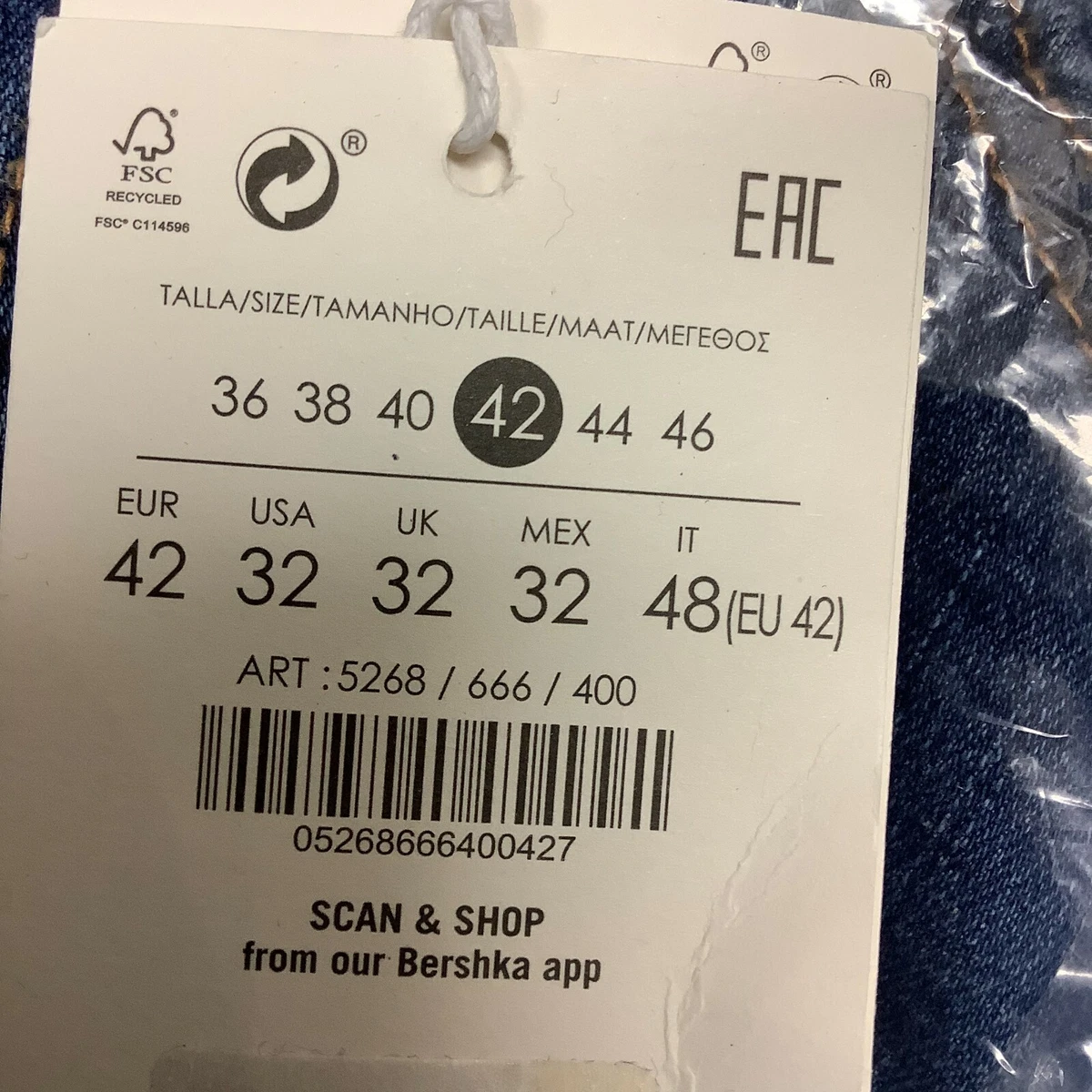 Bershka Originals Skinny Jeans Womens Size US 32 Blue Authentic Streetwear Denim