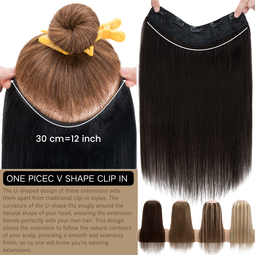 V Shape Russian One Piece 100% Human Hair Extensions Clip In  display picture 3