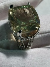 Large Light Lemon Cushion Cut Citrine 24.60ct 925 Real Silver Engagement Ring