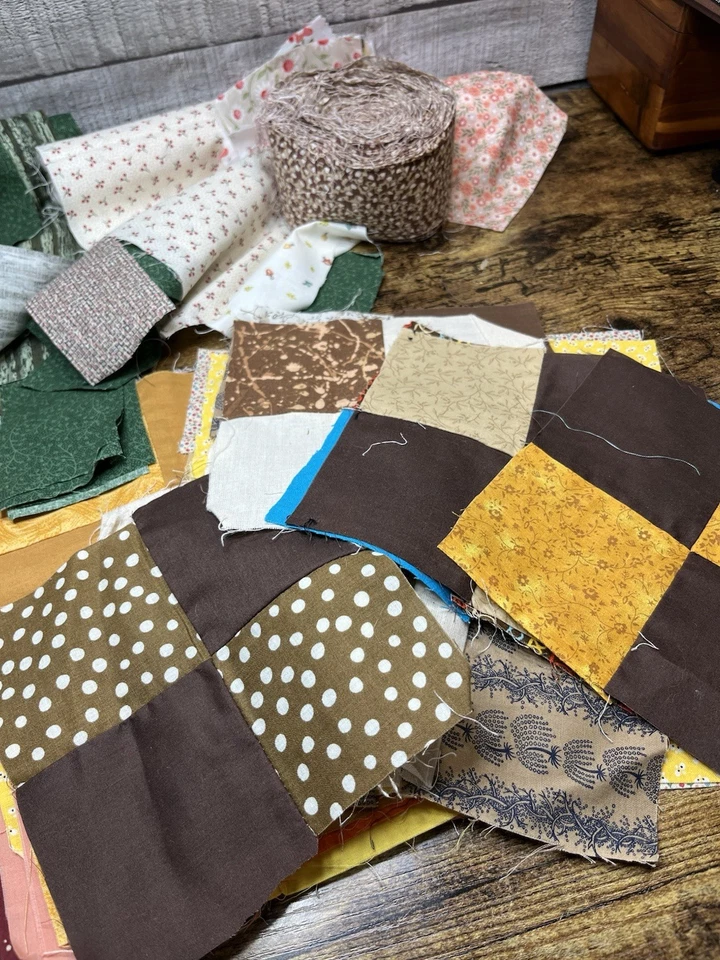 Fabric Scraps Lot Quilting Blocks Strips Squares Doll Clothes Crafts Scrapbook - Image 2 of 4