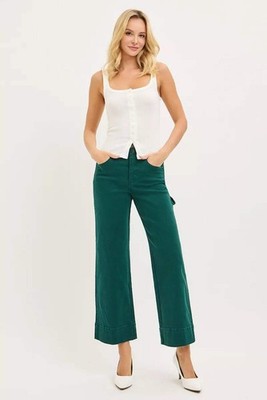 RISEN Tummy Control High Rise Crop Wide No Waist Band Pants