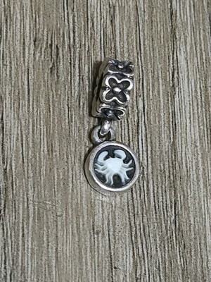 Pandora Astrology Cancer Cameo Sterling Silver Agate Zodiac Dangle Charm RETIRED