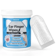 Dog & Cat Ear Wipes, 60 Count Finger Wipes for Gentle Cleaning & Itch Relief ...