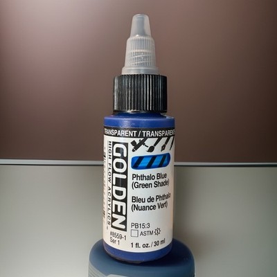 GOLDEN - High Flow Acrylics - Transparent - Phthalo Blue - PB15:3 - 1oz