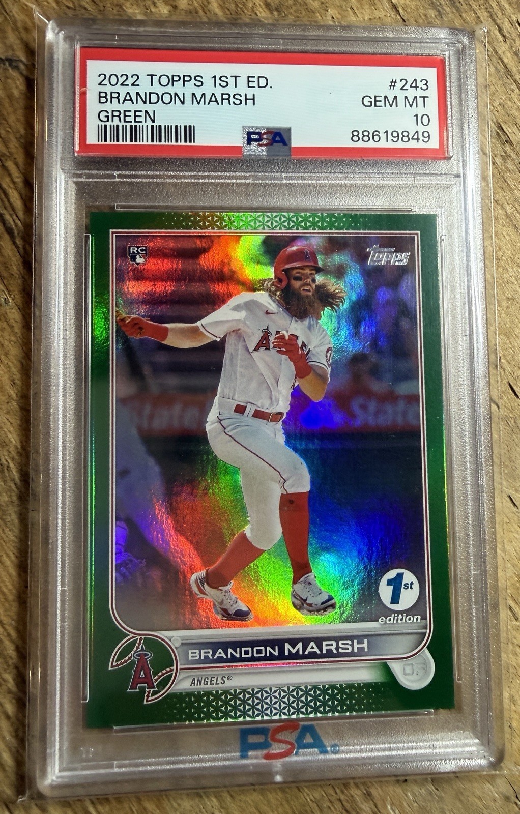 2022 Topps 1st Edition BRANDON MARSH RC Rookie Green Foil PSA 10 #243! *Pop 2*
