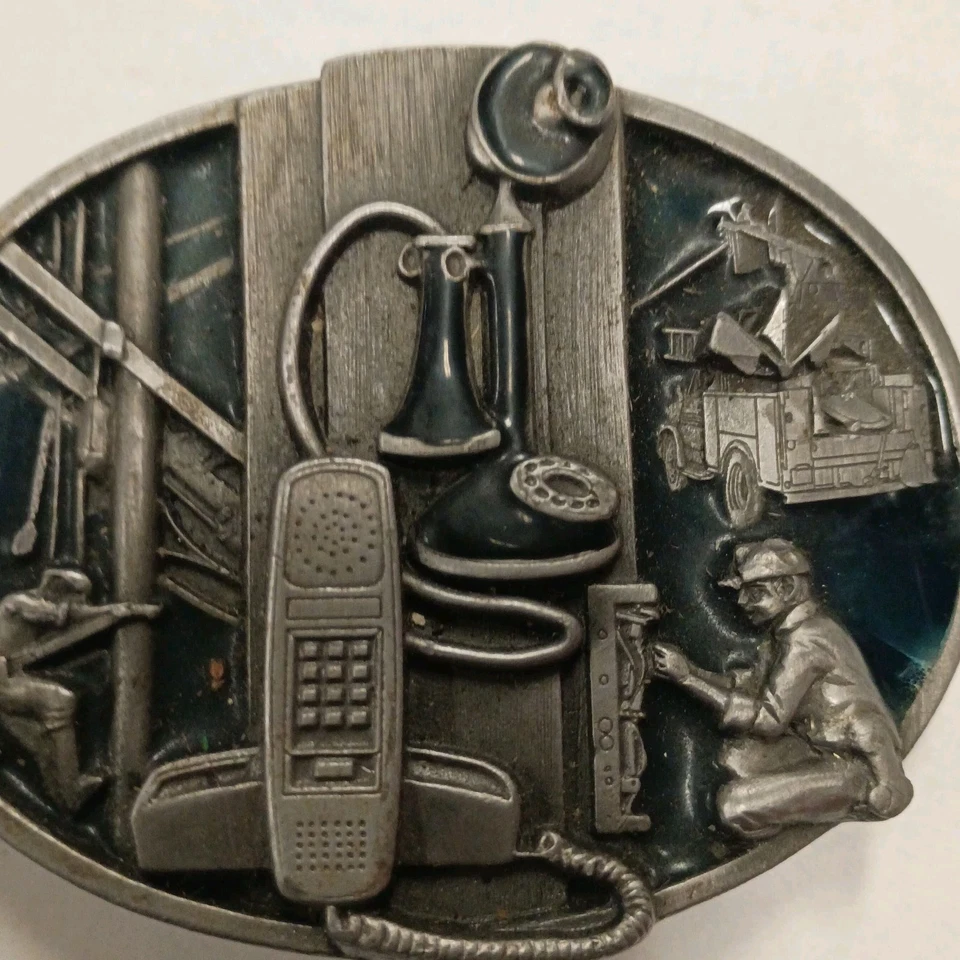 Par de hebillas de cinturón vintage de asociación telefónica Foto 3 de 4