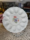 Vintage Floral Deviled Egg Plate | White Milk Glass Style Platter, Farmhouse