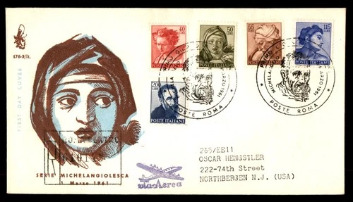 Mayfairstamps Italy 1961 Michelangelo Venetia Registered to US First Day Cover a