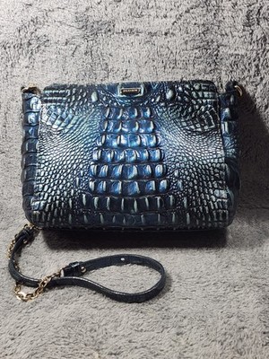 Brahmin Carrie Verdigris Melbourne Croc Embossed Leather Crossbody Bag Rare 