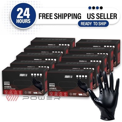 Heavy Duty 10 Boxes 10 Mil Grip Nitrile Gloves Raised Diamond Texture, Size L