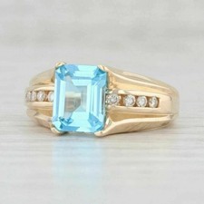 3.55 Ct Emerald Cut Aquamarine Ring Diamond Engagement Ring 14K Yellow Gold
