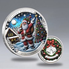 Santa Claus Coin Merry Christmas Happy New Year Silver Plated Medal Holiday Gift