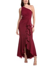 Adrianna Papell Crepe One Shoulder Ruffle Gown Women's