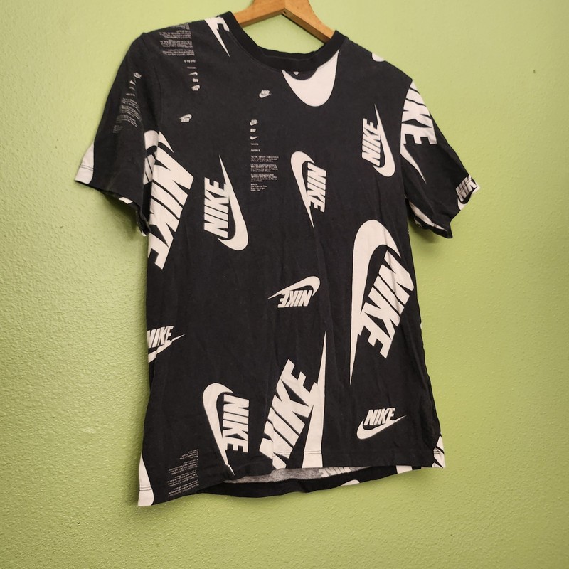 Nike Shirt Mens Small Black Allover Swoosh Logo Graphic Tee T-Shirt Top
