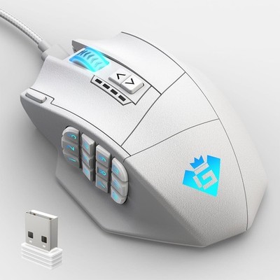 Yeemie Gaming Maus Gamspeed V8 Pro MMO + Kabellos + RGB + Programmierbar *WEISS*