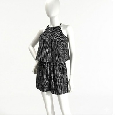 Mud Pie Sleeveless Romper Womens Size XS Black White Vertical Stripe