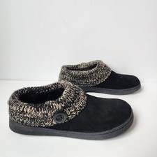 Clarks Sweater Clog Slippers Womens Size 7 Slip On Faux Fur Lined Black Brown