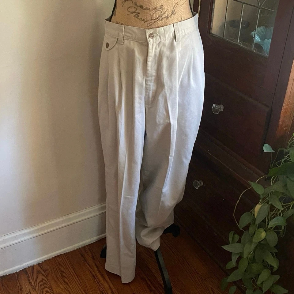 Calça de sarja plissada bege vintage Lee 12P 100% algodão cintura alta anos 90 academia  - Imagem 4 de 4