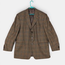 VTG Faconnable Virgin Wool Plaid 3 Button Blazer Jacket Mens IT58 7R Brown Italy
