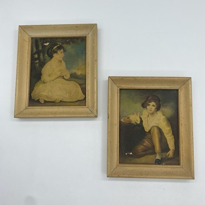 Ornate Framed Prints Age Of Innocence & Boy & Rabbit 3D Syroco Style Picture Vtg